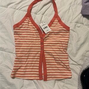 Cotton On Women's Striped Camisole - Coral and White